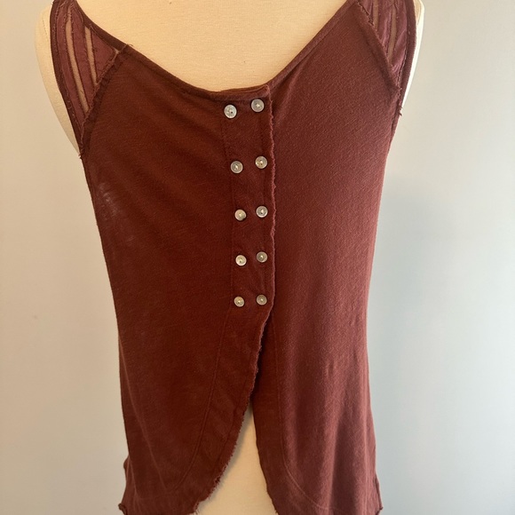Free People wine colored tank. Sheer and cotton with button up back. - Picture 3 of 4